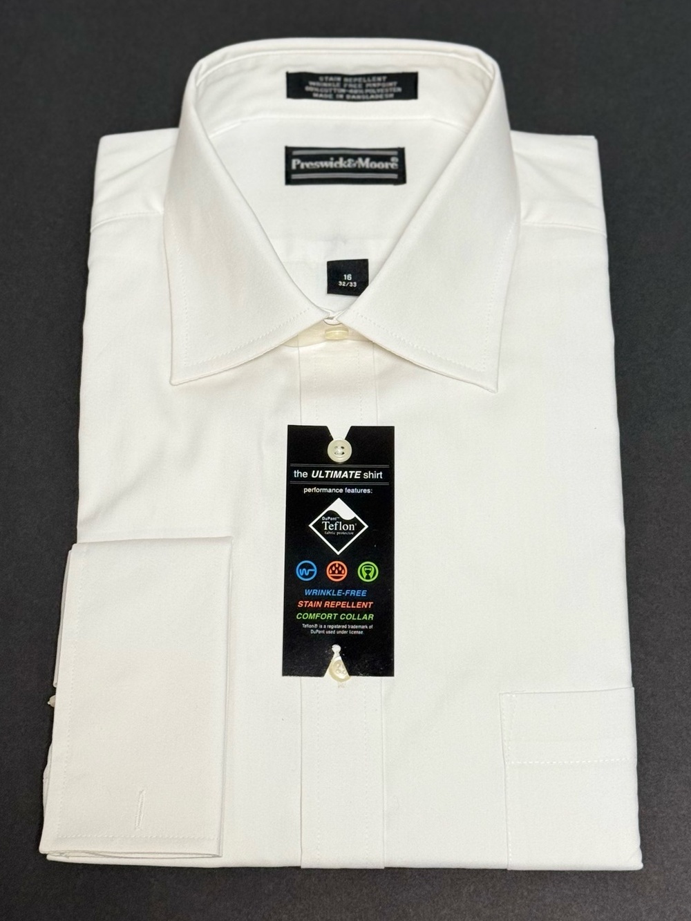 New Preswick & Moore White Men's Dress Shirt - Classic Spread Collar